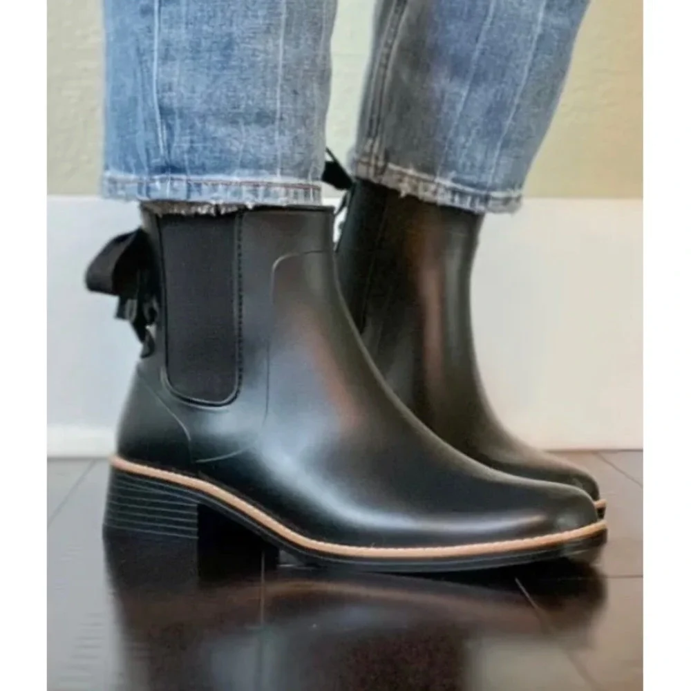 Bernardo‎ Black Chelsea Ankle Rain Boots w/ Bow - Waterproof - Size 11-FLAWED
